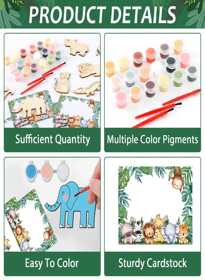 Oitnlaughter 24 Sets Safari Party Favors Safari Jungle DIY Craft Kits Jungle Wooden Painting Kits Wild Animals Coloring Crafts for Kids Animals Birthday Party Supplies Goodie Bags Gifts Prizes - Image 3
